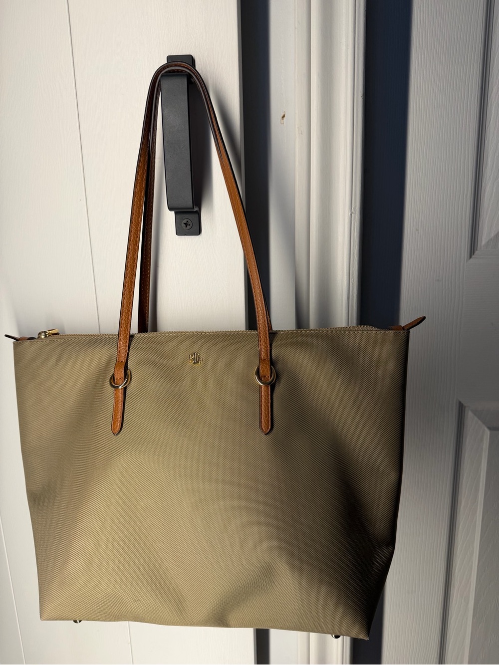 Ralph Lauren Olive Tote with Brown Leather Handles